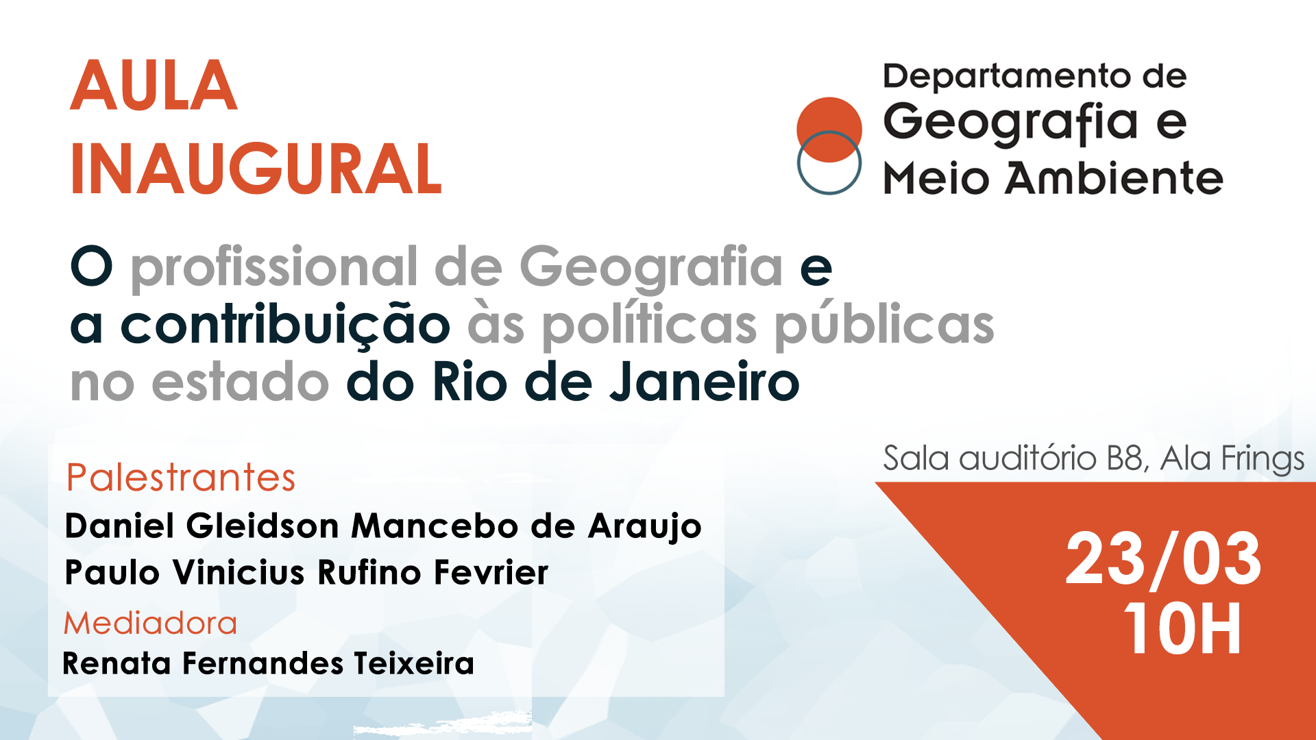 Imagem de divulgação da aula do Depto. de Geografia e Meio Ambiente