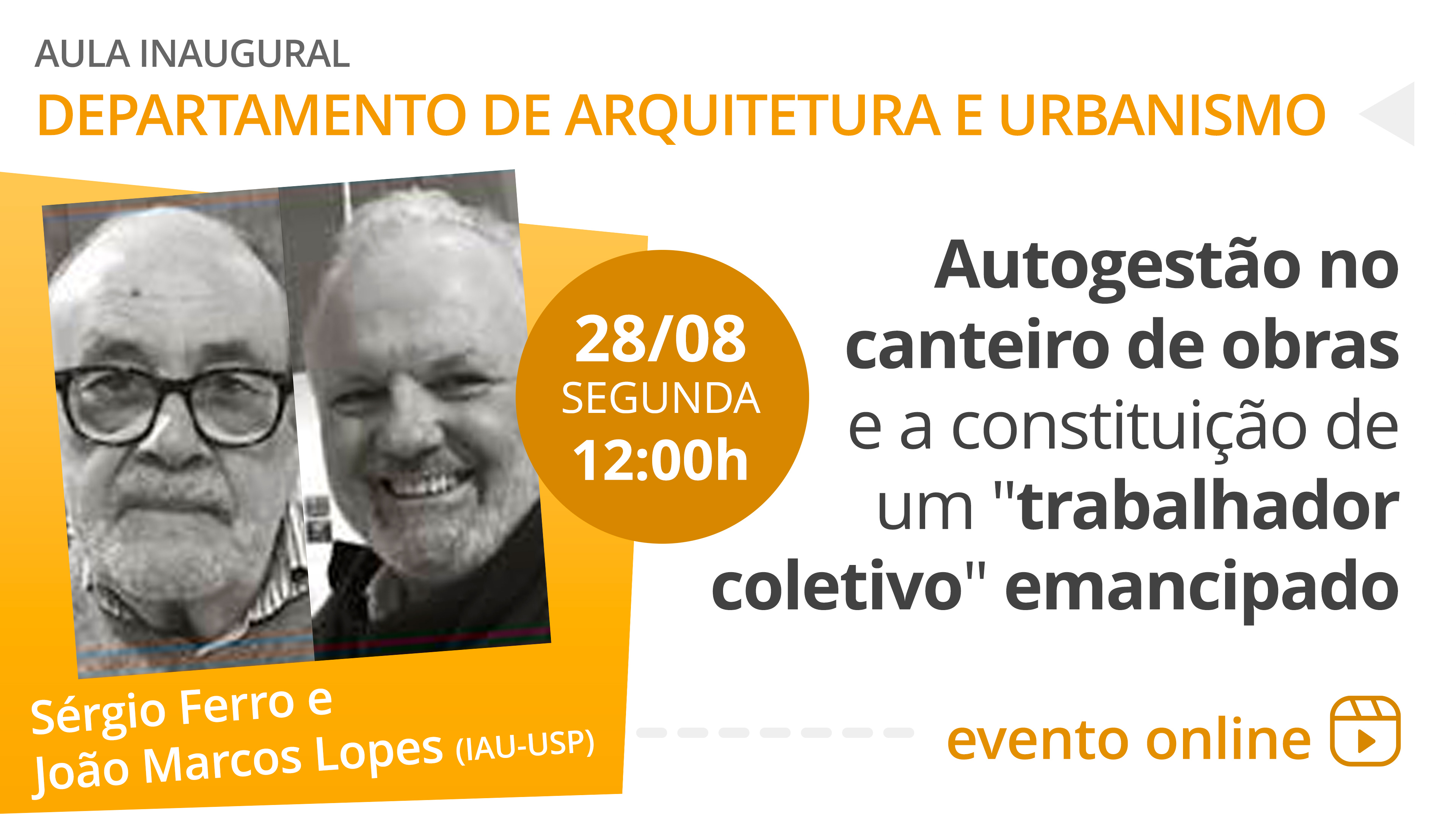 Imagem de divulgação da aula do Depto. de Arquitetura e Urbanismo